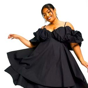 ASOS LUXE Curve bubble bardot mini dress in black - Size 14, BRAND NEW
